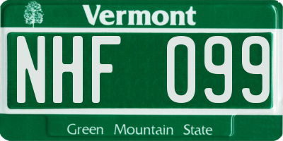 VT license plate NHF099
