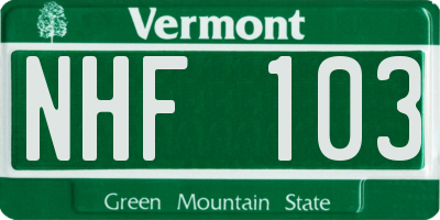 VT license plate NHF103