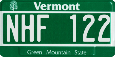 VT license plate NHF122