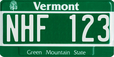 VT license plate NHF123