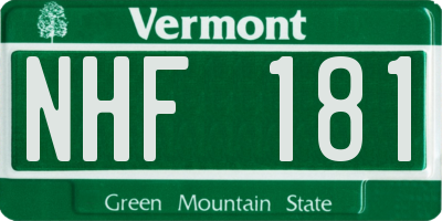 VT license plate NHF181