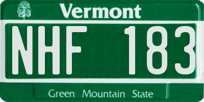 VT license plate NHF183