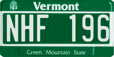 VT license plate NHF196