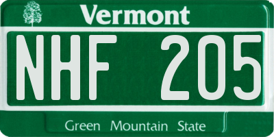 VT license plate NHF205