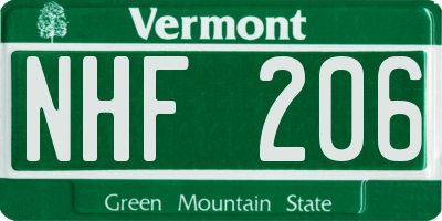 VT license plate NHF206