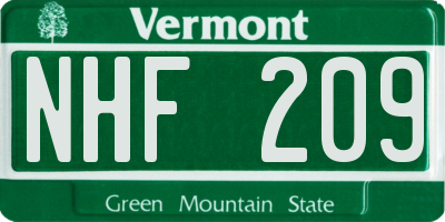 VT license plate NHF209