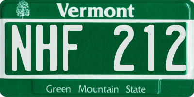 VT license plate NHF212