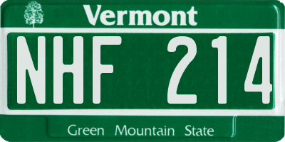 VT license plate NHF214