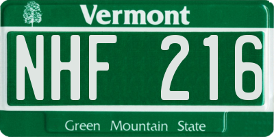 VT license plate NHF216