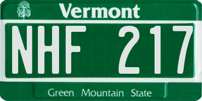 VT license plate NHF217