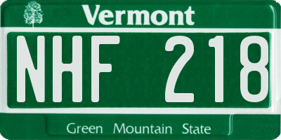 VT license plate NHF218