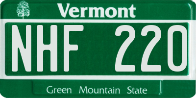 VT license plate NHF220
