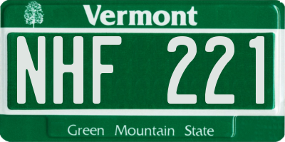 VT license plate NHF221