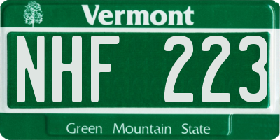 VT license plate NHF223