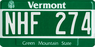 VT license plate NHF274