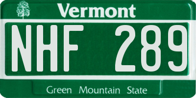 VT license plate NHF289