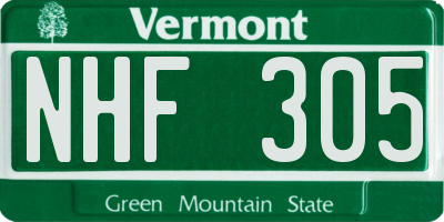VT license plate NHF305