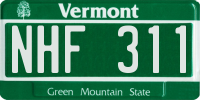VT license plate NHF311