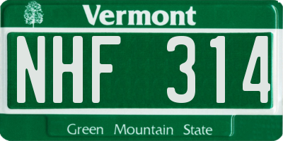 VT license plate NHF314