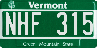 VT license plate NHF315