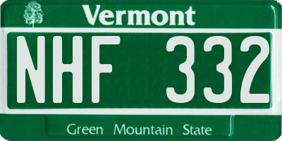 VT license plate NHF332