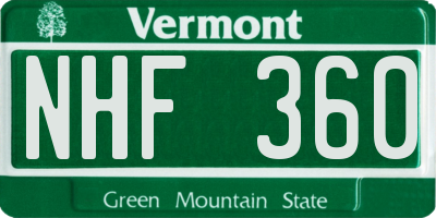 VT license plate NHF360