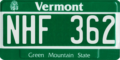 VT license plate NHF362
