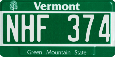 VT license plate NHF374