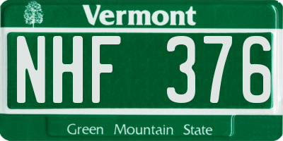 VT license plate NHF376