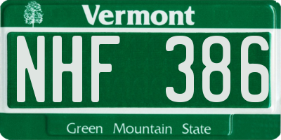 VT license plate NHF386