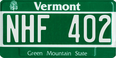 VT license plate NHF402