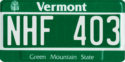 VT license plate NHF403