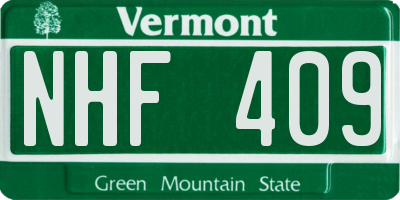 VT license plate NHF409
