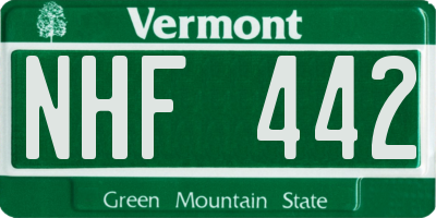 VT license plate NHF442