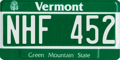 VT license plate NHF452