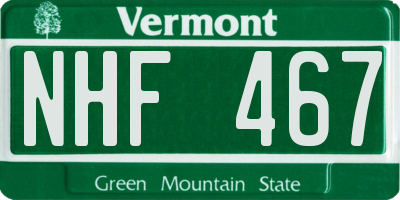 VT license plate NHF467