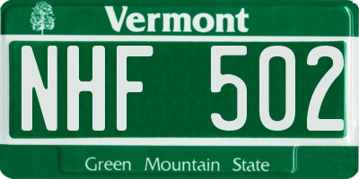VT license plate NHF502