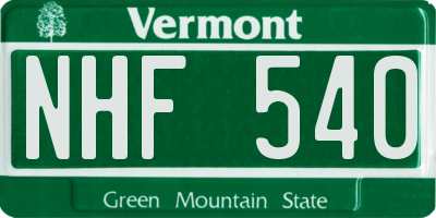 VT license plate NHF540