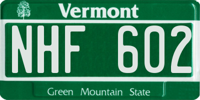 VT license plate NHF602