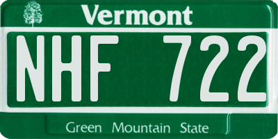VT license plate NHF722