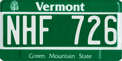 VT license plate NHF726