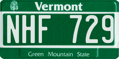 VT license plate NHF729