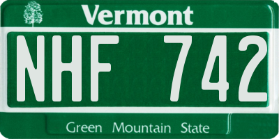 VT license plate NHF742