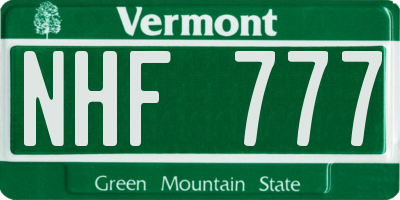 VT license plate NHF777