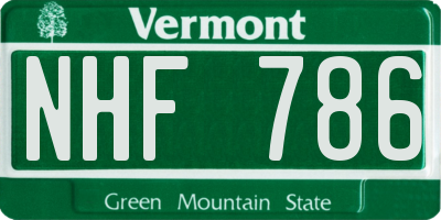 VT license plate NHF786
