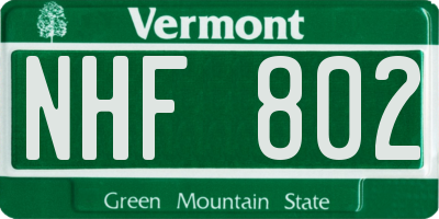 VT license plate NHF802