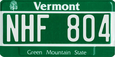 VT license plate NHF804