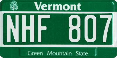 VT license plate NHF807