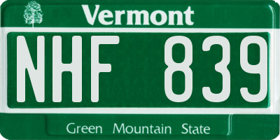 VT license plate NHF839