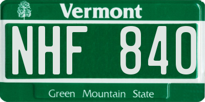 VT license plate NHF840